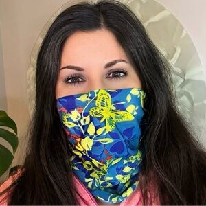 Wy Summer Floral Print Face Mask Gator Neck Warmer Scarf Buff Tube Bandana (D)
